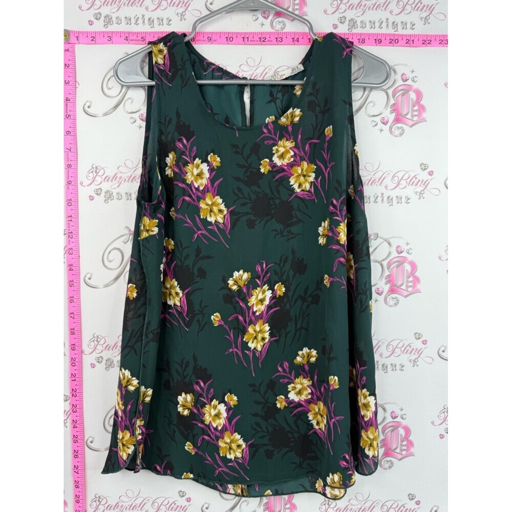 Dex tank top Dark Green pink black Shoulder Top with Yellow and Magenta Accents